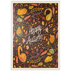 Darstellung des Puzzle Motivs Happy Autum, Colorful Autumn Harvest with Leaves and Gourds - Puzzleteile: 500