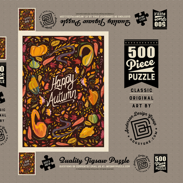 Darstellung des Puzzle Motivs Happy Autum, Colorful Autumn Harvest with Leaves and Gourds 500 Puzzle Schachtel 3D Modell