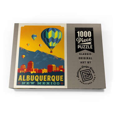 Darstellung des Puzzle Motivs Albuquerque, New Mexico Skyline with Hot Air Balloons and Mountains 1000 Puzzle Schachtel Ansicht3