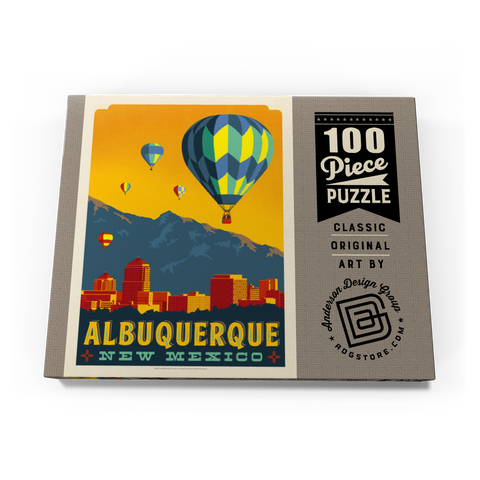 Darstellung des Puzzle Motivs Albuquerque, New Mexico Skyline with Hot Air Balloons and Mountains Albuquerque, New Mexico Skyline with Hot Air Balloons and Mountains 100 Puzzle Schachtel Ansicht3