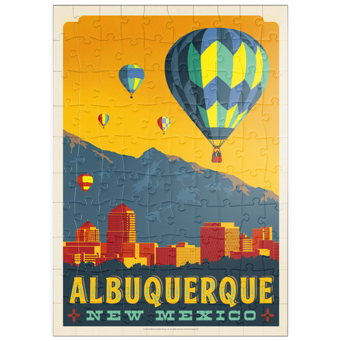 Darstellung des Puzzle Motivs Albuquerque, New Mexico Skyline with Hot Air Balloons and Mountains puzzleplate Albuquerque, New Mexico Skyline with Hot Air Balloons and Mountains 100 Puzzle