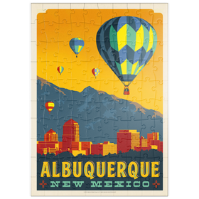 Darstellung des Puzzle Motivs Albuquerque, New Mexico Skyline with Hot Air Balloons and Mountains - Puzzleteile: 100