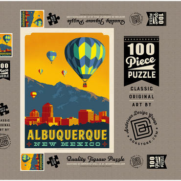Darstellung des Puzzle Motivs Albuquerque, New Mexico Skyline with Hot Air Balloons and Mountains 100 Puzzle Schachtel 3D Modell