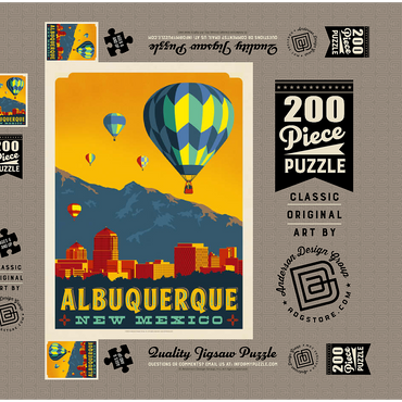 Darstellung des Puzzle Motivs Albuquerque, New Mexico Skyline with Hot Air Balloons and Mountains 200 Puzzle Schachtel 3D Modell