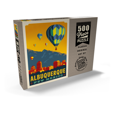 Darstellung des Puzzle Motivs Albuquerque, New Mexico Skyline with Hot Air Balloons and Mountains Albuquerque, New Mexico Skyline with Hot Air Balloons and Mountains 500 Puzzle Schachtel Ansicht2
