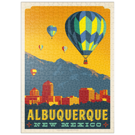 Darstellung des Puzzle-Motivs Albuquerque, New Mexico Skyline with Hot Air Balloons and Mountains – Puzzleteile: 500