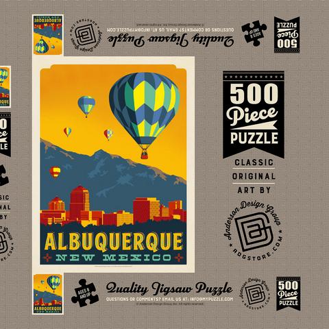 Darstellung des Puzzle Motivs Albuquerque, New Mexico Skyline with Hot Air Balloons and Mountains Albuquerque, New Mexico Skyline with Hot Air Balloons and Mountains 500 Puzzle Schachtel 3D Modell
