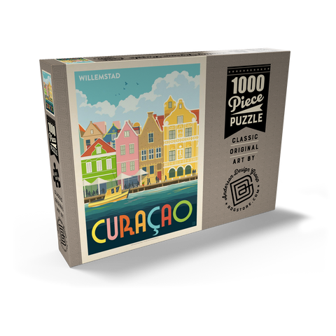 Darstellung des Puzzle Motivs Curaçao: Willemstad Waterfront with Colorful Dutch Architecture Curaçao: Willemstad Waterfront with Colorful Dutch Architecture 1000 Puzzle Schachtel Ansicht2