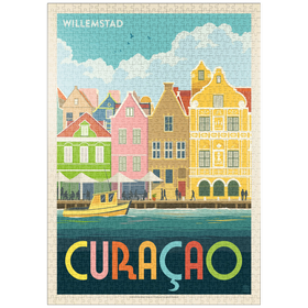 Darstellung des Puzzle Motivs Curaçao: Willemstad Waterfront with Colorful Dutch Architecture - Puzzleteile: 1000