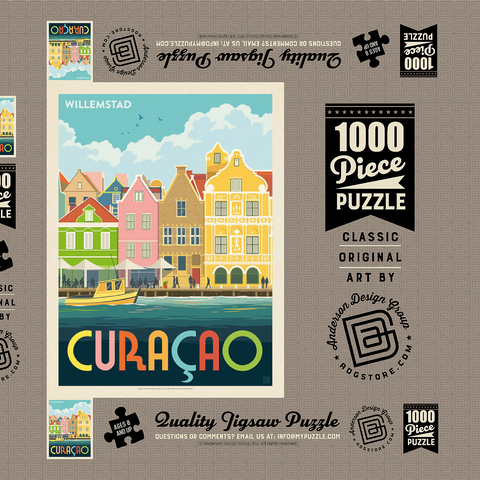 Darstellung des Puzzle Motivs Curaçao: Willemstad Waterfront with Colorful Dutch Architecture Curaçao: Willemstad Waterfront with Colorful Dutch Architecture 1000 Puzzle Schachtel 3D Modell