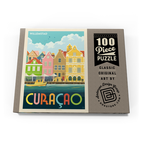 Darstellung des Puzzle Motivs Curaçao: Willemstad Waterfront with Colorful Dutch Architecture Curaçao: Willemstad Waterfront with Colorful Dutch Architecture 100 Puzzle Schachtel Ansicht3