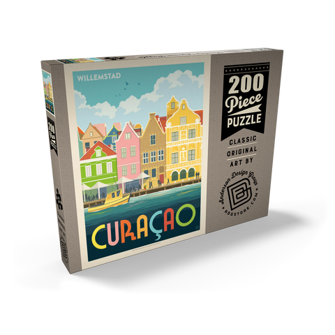 Darstellung des Puzzle Motivs Curaçao: Willemstad Waterfront with Colorful Dutch Architecture Curaçao: Willemstad Waterfront with Colorful Dutch Architecture 200 Puzzle Schachtel Ansicht2