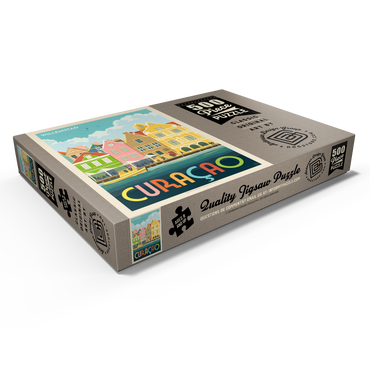 Darstellung des Puzzle Motivs Curaçao: Willemstad Waterfront with Colorful Dutch Architecture 500 Puzzle Schachtel Ansicht1