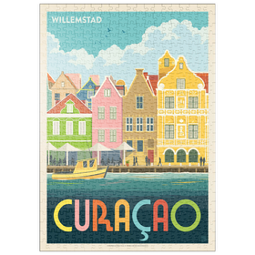 Darstellung des Puzzle Motivs Curaçao: Willemstad Waterfront with Colorful Dutch Architecture - Puzzleteile: 500