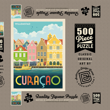 Darstellung des Puzzle Motivs Curaçao: Willemstad Waterfront with Colorful Dutch Architecture 500 Puzzle Schachtel 3D Modell