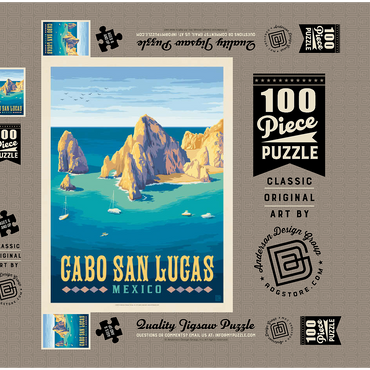 Darstellung des Puzzle Motivs Cabo San Lucas Mexico – El Arco Rock Formations and Turquoise Sea 100 Puzzle Schachtel 3D Modell