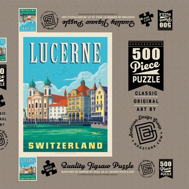 Darstellung des Puzzle Motivs Lucerne Switzerland Waterfront with Historic Architecture 500 Puzzle Schachtel 3D Modell
