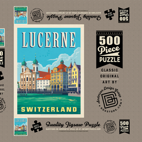 Darstellung des Puzzle Motivs Lucerne Switzerland Waterfront with Historic Architecture Lucerne Switzerland Waterfront with Historic Architecture 500 Puzzle Schachtel 3D Modell