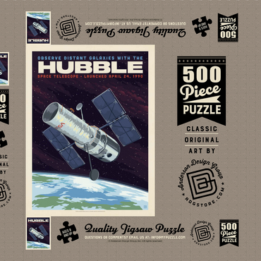 Darstellung des Puzzle Motivs NASA 1990: Hubble Space Telescope 500 Puzzle Schachtel 3D Modell