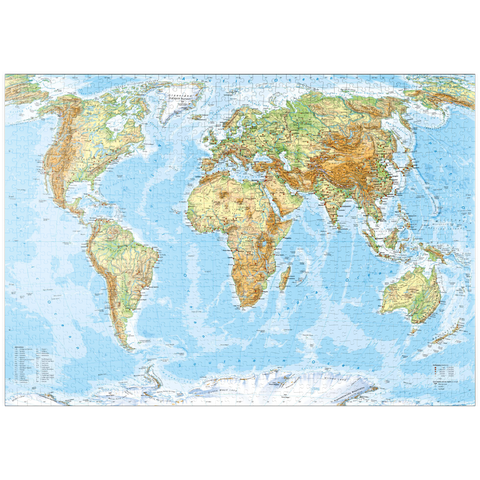 Darstellung des Puzzle Motivs Physische Weltkarte – Globale Geografie puzzleplate Physical World Map Global Geography 1000 Puzzle