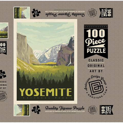 Darstellung des Puzzle Motivs Yosemite National Park: Valley View with El Capitan and Bridalveil Fall Yosemite National Park: Valley View with El Capitan and Bridalveil Fall 100 Puzzle Schachtel 3D Modell