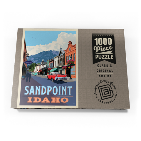 Darstellung des Puzzle Motivs Sandpoint, Idaho: Downtown Street and Mountains Sandpoint, Idaho: Downtown Street and Mountains 1000 Puzzle Schachtel Ansicht3