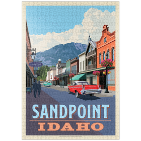 Darstellung des Puzzle-Motivs Sandpoint, Idaho: Downtown Street and Mountains – Puzzleteile: 1000