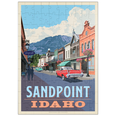 Darstellung des Puzzle Motivs puzzleplate Sandpoint, Idaho: Downtown Street and Mountains 100 Puzzle