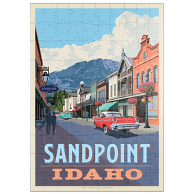 Darstellung des Puzzle Motivs Sandpoint, Idaho: Downtown Street and Mountains - Puzzleteile: 100