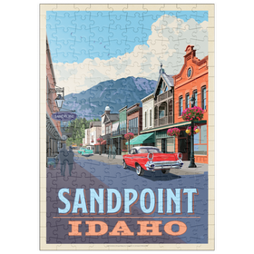 Darstellung des Puzzle Motivs Sandpoint, Idaho: Downtown Street and Mountains - Puzzleteile: 200