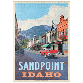 Darstellung des Puzzle Motivs Sandpoint, Idaho: Downtown Street and Mountains - Puzzleteile: 500