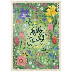 Darstellung des Puzzle-Motivs Happy Spring Floral Garden Hummingbirds – Puzzleteile: 1000