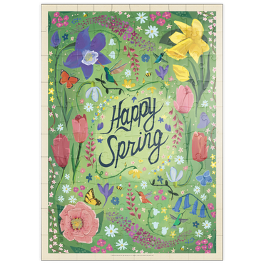 Darstellung des Puzzle Motivs puzzleplate Happy Spring Floral Garden Hummingbirds 100 Puzzle