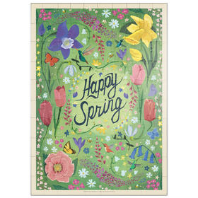 Darstellung des Puzzle Motivs Happy Spring Floral Garden Hummingbirds - Puzzleteile: 100