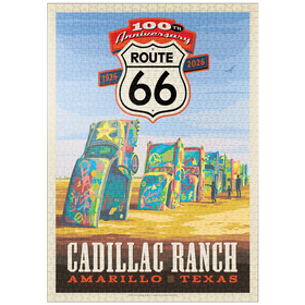 Darstellung des Puzzle-Motivs 100th Anniversary Of Route 66 - Cadillac Ranch, Amarillo Texas Sunset – Puzzleteile: 1000