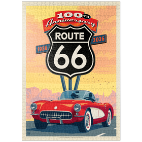 Darstellung des Puzzle-Motivs 100th Anniversary Of Route 66 - Classic Red Corvette – Puzzleteile: 1000