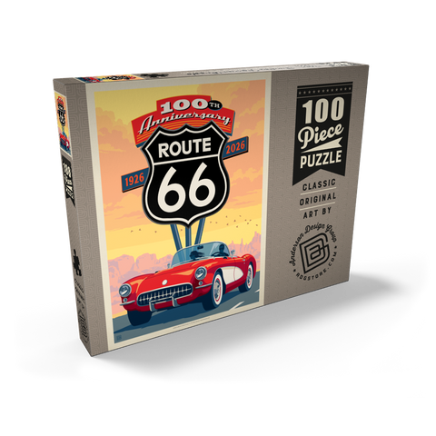 Darstellung des Puzzle Motivs 100th Anniversary Of Route 66 - Classic Red Corvette 100th Anniversary Of Route 66 - Classic Red Corvette 100 Puzzle Schachtel Ansicht2