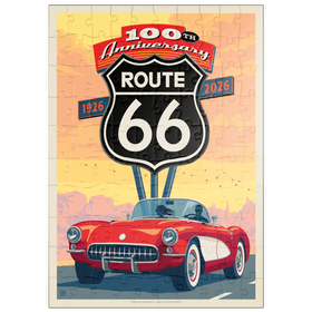 Darstellung des Puzzle Motivs 100th Anniversary Of Route 66 - Classic Red Corvette - Puzzleteile: 100