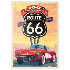 Darstellung des Puzzle-Motivs 100th Anniversary Of Route 66 - Classic Red Corvette – Puzzleteile: 200