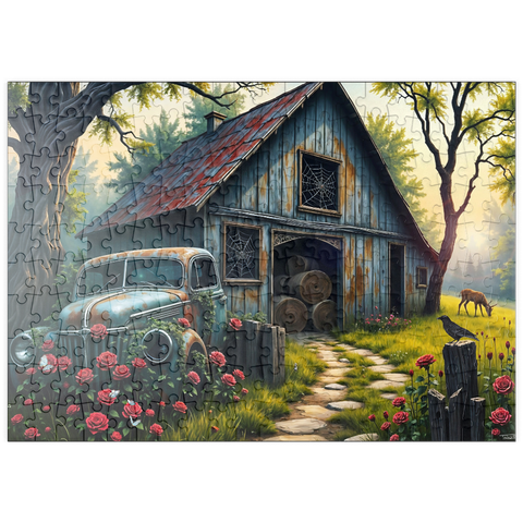 Darstellung des Puzzle Motivs Rustic Barn Vintage Truck Meadow Landscape puzzleplate Rustic Barn Vintage Truck Meadow Landscape 200 Puzzle