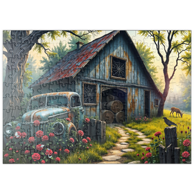 Darstellung des Puzzle Motivs Rustic Barn Vintage Truck Meadow Landscape - Puzzleteile: 200