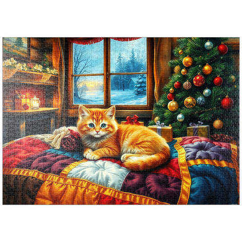 Darstellung des Puzzle Motivs Cozy Christmas Cabin Kitten Winter Window View puzzleplate Cozy Christmas Cabin Kitten Winter Window View 1000 Puzzle