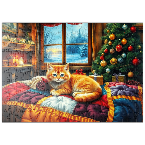 Darstellung des Puzzle Motivs Cozy Christmas Cabin Kitten Winter Window View puzzleplate Cozy Christmas Cabin Kitten Winter Window View 200 Puzzle