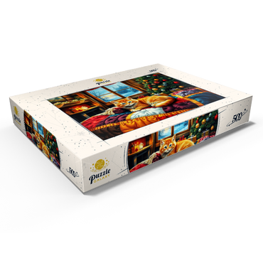 Darstellung des Puzzle Motivs Cozy Christmas Cabin Kitten Winter Window View 500 Puzzle Schachtel Ansicht1