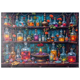 Darstellung des Puzzle Motivs Enchanted Apothecary Shelf Glowing Potions - Puzzleteile: 100