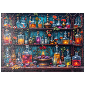 Darstellung des Puzzle Motivs Enchanted Apothecary Shelf Glowing Potions - Puzzleteile: 500