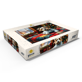 Darstellung des Puzzle Motivs Cozy Christmas Cabin Puppy Portrait - Puzzleteile: 1000