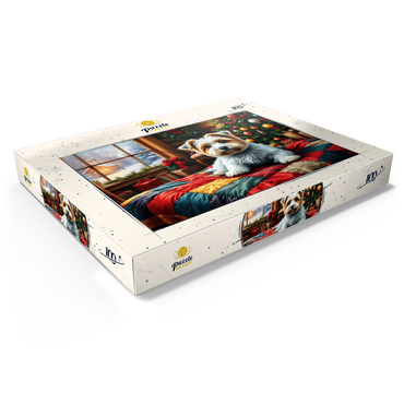 Darstellung des Puzzle Motivs Cozy Christmas Cabin Puppy Portrait 100 Puzzle Schachtel Ansicht1