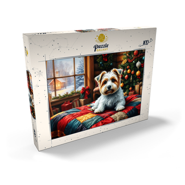 Darstellung des Puzzle Motivs Cozy Christmas Cabin Puppy Portrait 100 Puzzle Schachtel Ansicht2