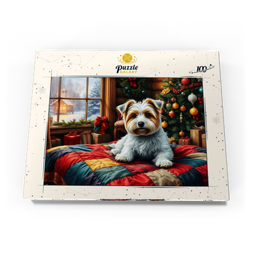 Darstellung des Puzzle Motivs Cozy Christmas Cabin Puppy Portrait 100 Puzzle Schachtel Ansicht3